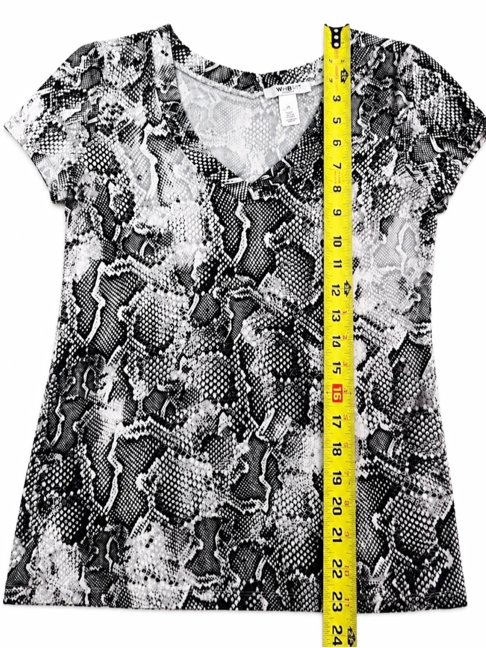 WHBM Snake Print V-Neck Stretch Top XS Black Gray Fitted - Picture 4 of 6